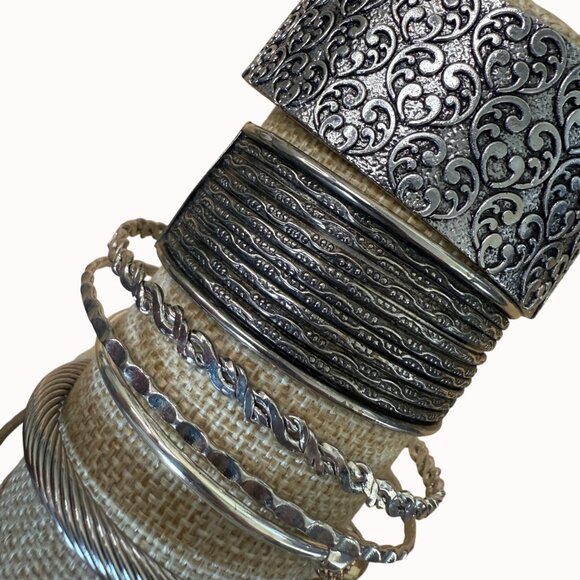 Jewelry - Bracelet Lot Silver Tone Cuffs & Bangles Boho, Casual, Classic, Neutral, Texture